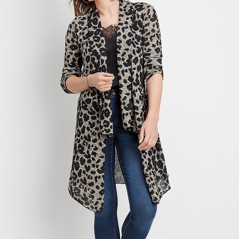 Animal Print Long Duster Cardigan Lightweight Layer Size L